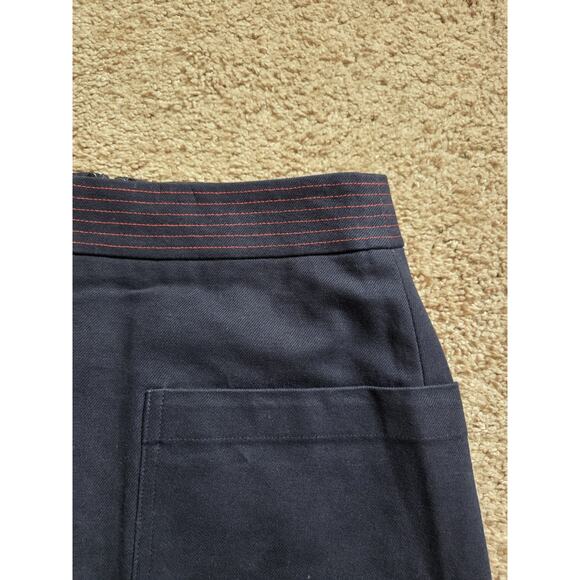 1901 Navy Blue Twill Cotton Stretch Woven Pockets Red Stitch Mini Skirt, Size 4 - Picture 3 of 9